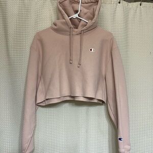 Champion Pink Cropped Hoodie Long Sleeve Relaxed Fit